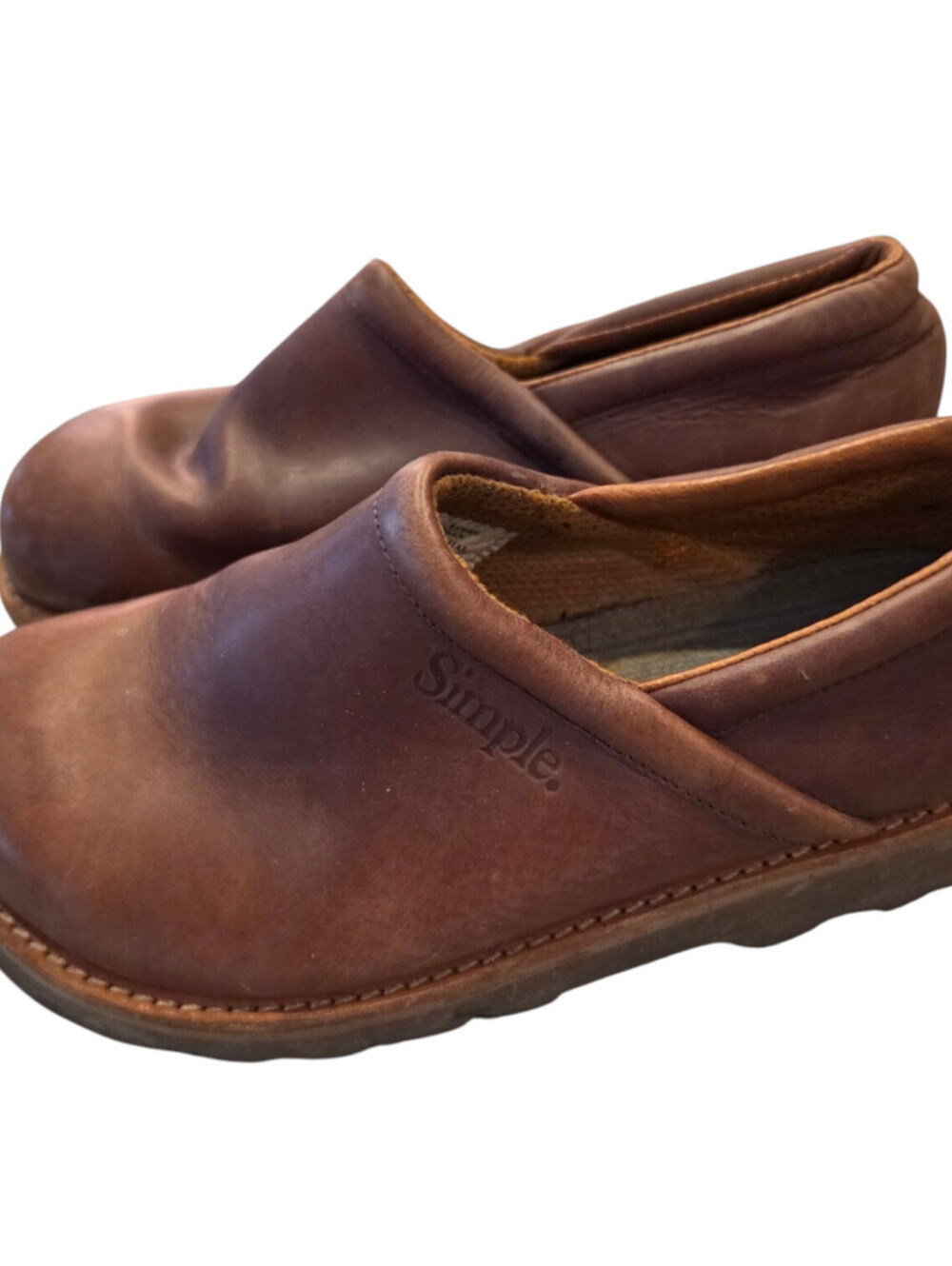Simple Shoes Full Grain Leather Clogs Slip On Mules Think Fast Live Slow Sz 7